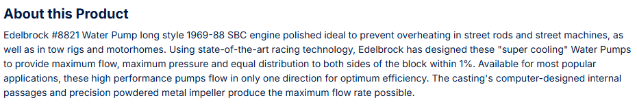 Edelbrock Water Pump for Small-Block Chevy in Polished Finish (Long)