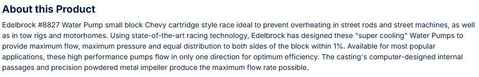 Edelbrock Water Pump Cartridge for Small-Block Chevy (Race Style)