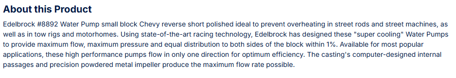 Edelbrock Water Pump for Small-Block Chevy Street Rods in Polished Finish
