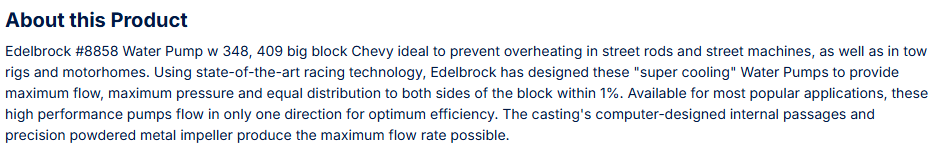 Edelbrock Water Pump for 1958-65 Big-Block Chevy 348/409 "W" Series in Satin Finish