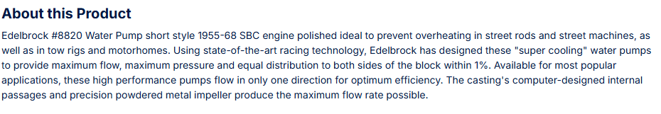 Edelbrock Water Pump for Small-Block Chevy in Polished Finish (Short)