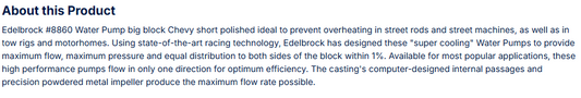 Edelbrock Water Pump Big-Block Chevy Short/Standard in Polished Finish
