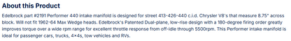 Edelbrock Performer 440 Intake Manifold for Chrysler, RB Series 413-440 Engines
