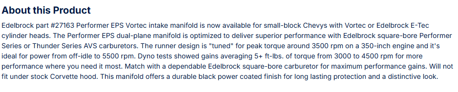 Edelbrock Performer EPS Vortec Intake Manifold for Small-Block Chevy, Black Finish
