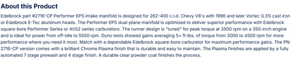 Edelbrock Perf EPS Manifold for Small-Block Chevy Vortec, Chrome Plasma Finish