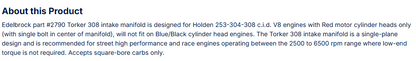 Edelbrock Torker Holden 253-308 w/ Red Motor Cylinder Heads