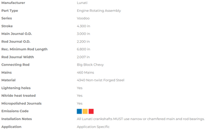 Lunati Voodoo series Crankshaft - Ford 460 Big Block 4.300" Stroke