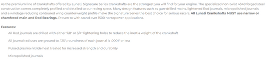 Lunati Signature Series Crankshaft - Chevrolet Big Block 4.500" Stroke (2-Piece Rear Main)