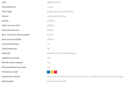 Lunati Lightweight Series Crankshaft - GM LS Gen III/IV 4.000" Stroke (58 Tooth Reluctor)
