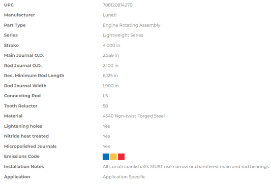Lunati Lightweight Series Crankshaft - GM LS Gen III/IV 4.000" Stroke (58 Tooth Reluctor)