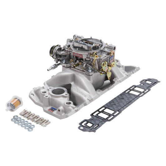 Edelbrock Single-Quad Manifold and carb Kit for 1957-86 Small-Block Chevy