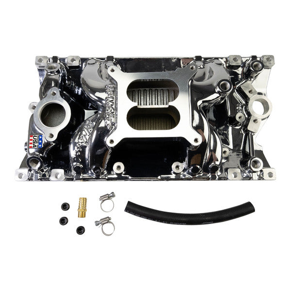 Edelbrock RPM Air-Gap Manifold for Small-Block Chevy Vortec, Chrome Plasma