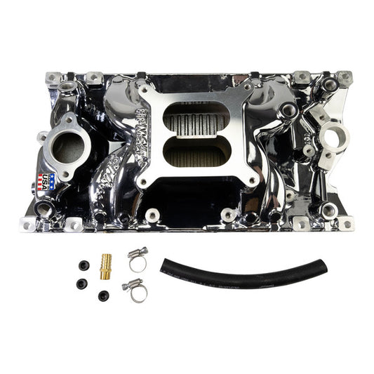 Edelbrock RPM Air-Gap Manifold for Small-Block Chevy Vortec, Chrome Plasma
