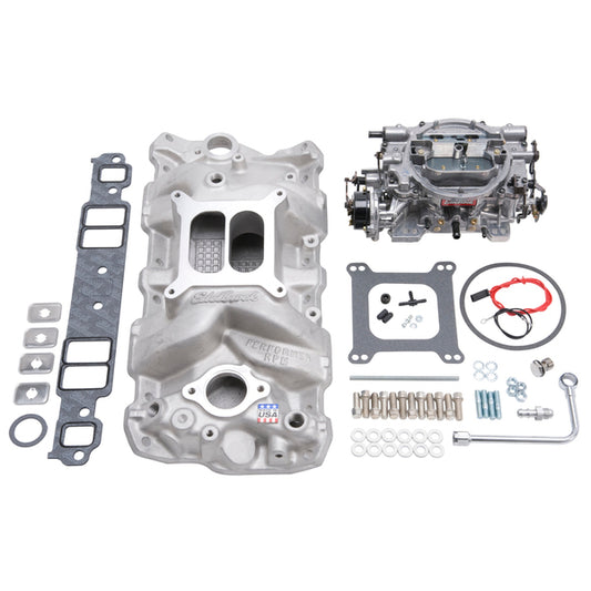 Edelbrock Single-Quad Manifold and carb Kit for 1957-86 Small-Block Chevy